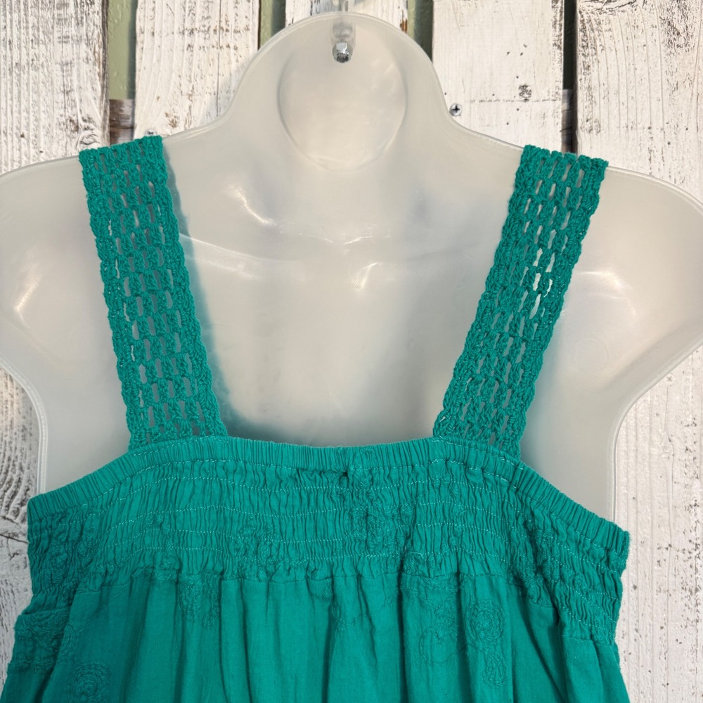 Angie Green Crochet Lace Babydoll Embroidered Top Large Boho Y2K Hippie Cottage - Picture 7 of 9